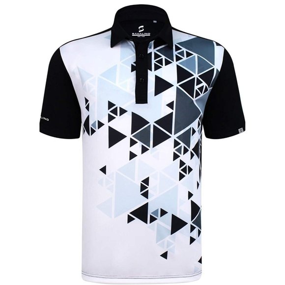 Savalino Other - Savalino Mens Bowling Black Size S - 3XL Aron Geometric Polo Golf Shirt UV30+